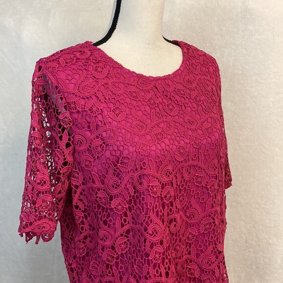NWT Philosophy Fuchsia Short Sleeve Lace Top Size Large - Picture 3 of 6